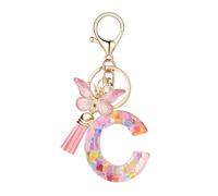 Epoxy Resin English Alphabet Keychain Heart-Shaped Sequins Butterflies Tassel Alphabet Keyring Initial Lettering Key Chain Mug