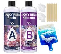 Epoxy resin kit, 1000ml/34oz epoxy resin set beginners, 1:1 ratio professional quality crystal clear low odor epoxy resin glue for DIY art, jewelry, coasters, table tops, wood