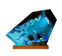 Epoxy Resin Lamp, Handcrafted 3D Dolphin Diver, Ocean Lamp Multicolour LED Perspective Night Light with Wooden Base, USB Powered, Unique Birthday Gift, Ocean Lover Home Office Decor(6" x 4")(10.2cm x