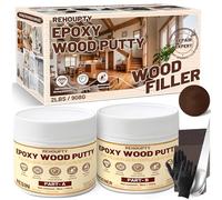Epoxy Wood Putty Filler Kit, High Capacity Strength Wood Epoxy & Repair Kit - Stainable Paintable 32oz 2-Part Putty Filler, Woodon Filler Interior & Exterior Furniture Repair Set for Damages (Brown)