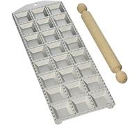 Eppicotispai 24-Hole Aluminum Square Ravioli Maker with Rolling Pin