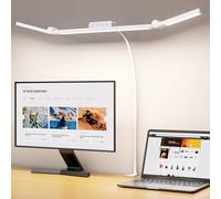 EppieBasic LED Desk Lamp, 24W Desk Lights for Home Office, 1200LM 3-Light Bars Office Lamp, Eye Care Goose-Neck Monitor Lamp 4 Color Modes Stepless Dimming 30Min Timer White
