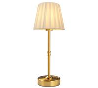 EppieBasic Rechargeable Table Lamp Cordless: Fast Charging & Long Lasting - 2700K Warm Light Vintage Gold Lamps for Living Room Bedroom - Pleated Shade