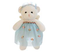 EPRHAY 25cm Enchanting White Bear Plush Toy Adorned in Delicate Blue Floral Dress Stuffed AnimalBear Doll Ultra Soft Cuddly Bear Toy