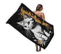 EPRHAY Adorable Cat Print Beach Towel White Cat Absorbent Bath Sheets Holiday Essentials Outdoor Sand Free Towel Soft Swimming Towels Microfibre Surfing Towel for Adults (A)