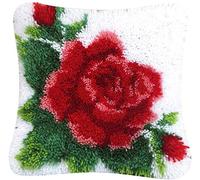 EPRHAY Handmade Pillow Case Red Flower Latch Hook Kits Rose Flower Latch Rug Hooking Kit for Women Lady Embroidery Pillowcase for Pillow Cover Sofa Cushion Cover