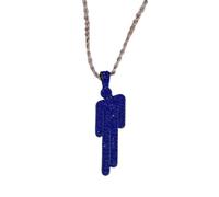 EPRHAY Unisex Colourful Diamond Human Necklace,Sparkling Rhinestone Crooked Headed Pendant Necklace,Shining Multi-coloured Humanoid Shape Ornament,Stylish Hip Hop Stainless Steel Jewelry (Blue)