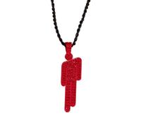 EPRHAY Unisex Colourful Diamond Human Necklace,Sparkling Rhinestone Crooked Headed Pendant Necklace,Shining Multi-coloured Humanoid Shape Ornament,Stylish Hip Hop Stainless Steel Jewelry (Red)