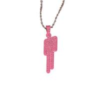 EPRHAY Unisex Colourful Diamond Human Necklace,Sparkling Rhinestone Crooked Headed Pendant Necklace,Shining Multi-coloured Humanoid Shape Ornament,Stylish Hip Hop Stainless Steel Jewelry (Pink)