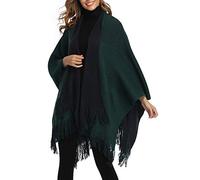 Epsion Women's Color Block Shawl Wrap Plus Size Cardigan Poncho Cape Open Front Long Winter Sweater Coat - Blue - Free