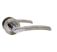 Epsom® Chrome & Satin Duo Lever on Rose Door Handles - 52mm Round Rose - Satin & Polished Chrome Finish - Standard, Latch, Bathroom & Lock Sets - 1, 4 or 6 Pairs (1 Pair Set)