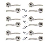 Epsom® Chrome & Satin Duo Lever on Rose Door Handles - 52mm Round Rose - Satin & Polished Chrome Finish - Standard, Latch, Bathroom & Lock Sets - 1, 4 or 6 Pairs (6 Pair Handle Set with Latch)