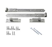 Epsom Door Handle 10" Hook and Band Hinges Cranked or Straight Black Japanned or Galvanised Finish Heavy Duty Gate Door Hinges with 12mm Pin Rust-Resistant Fixings Included (galvanised Straight)