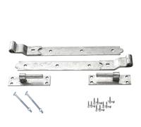 Epsom Door Handle 14" Hook and Band Hinges Cranked or Straight Black Japanned or Galvanised Finish Heavy Duty Gate Hinge with 12mm Pin Rust-Resistant Steel Fixings Included (galvenised Cranked)
