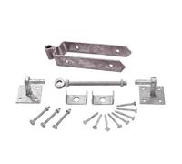 Epsom Door Handle Adjustable Field Gate Hinge Set 12" 18" or 24" Band Hinges Galvanised Steel 100mm X 100mm Hooks on Plate Fits 3" Gates Heavy Duty with Fixings Farm Field Gate Hardware (12" (300mm))