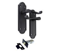 Epsom Door Handle Ashford Matt Black Internal Door Handle Set - Lever on Backplate 170mm x 48mm - Includes Tubular Latch - 1 Pair