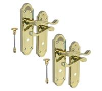 Epsom Door Handle Askworth Brass Plated Internal Bathroom Door Handle Set - Lever on Backplate 170mm x 48mm - Polished Brass Finish - 1 Pair