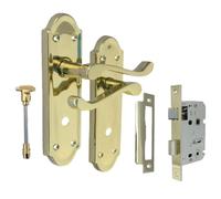 Epsom Door Handle Askworth Brass Plated Internal Door Handle Set - Lever on Backplate 170mm x 48mm - Includes Sash Lock - 1 Pair