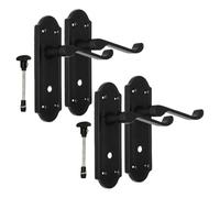 Epsom Door Handle Askworth Matte Black Lever Set - Modern Backplate Design 170mm x 48mm - Ideal for Interior Bathroom Use - 1 Pair