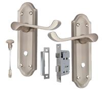 Epsom Door Handle Askworth Satin Nickel Internal Door Handle Set - Lever on Backplate 170mm x 48mm - Includes Sash Lock - 1 Pair