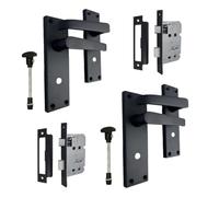 Epsom Door Handle Black Door Handles Interior Door Bathroom Handles - Victorian Straight Bathroom Handles and 3 Lever Mortise Sash Lock Matt Black Door Handles Back Plate 150 x 42mm Door Handles Set