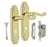 Epsom Door Handle - Brass Internal Door Handles - Door Handles Internal Sets Including Bathroom Sash Lock, Brass Door Handle Set for Internal Doors, Door Handle in Electro Brass, 170mm x 42mm