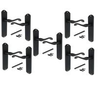 Epsom Door Handle Cadenza Matt Black Victorian Scroll Door Handles with Backplate 178x38mm - Internal Lever Latch, Lock & Bathroom Handle Sets for Wooden Doors (1, 3, 5 Pairs Options) (5 Pairs)