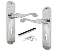 Epsom Door Handle Cadenza Victorian Scroll Lever Lock Handle - Polished Chrome Interior Door Handle Set Only, 178mm x 40mm Backplate, Classic Scroll Design for Home & Office Doors
