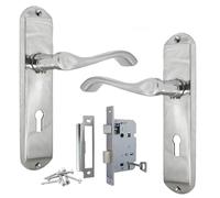 Epsom Door Handle Cadenza Victorian Scroll Polished Chrome Interior Door Handle Sets with Latch, Keyed and Bathroom Options (178mm x 38mm) (Lock Version + 3 Lever Sash Lock)