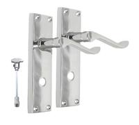 Epsom Door Handle Chrome Bathroom Door Handle with Privacy Lock Set - Victorian Style Internal Thumb Turn Latch for Interior Doors Polished Chrome Door Handles (Pair of Bathroom Handles)