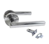 Epsom Door Handle Chrome Door Handles on Rose - 123mm Modern Lever with 52mm Round Rose | Packs & Complete Handle Sets (1 x Pair of Handles + Tubular Latch)