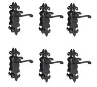 Epsom Door Handle Fleur de LYS Black Door Handle - Traditional Wrought Iron Style (Back Plate) 6 Pack