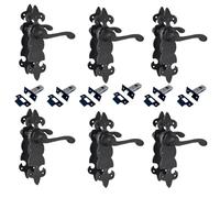 Epsom Door Handle Fleur de LYS Black Door Handle - Traditional Wrought Iron Style (Back Plate) with 63mm Tubular Latch (6 Pack)