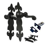 Epsom Door Handle Fleur de LYS Black Door Handle - Traditional Wrought Iron Style (Back Plate) with 63mm Tubular Latch (1 Pack)