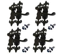 Epsom Door Handle Fleur de LYS Black Door Handle - Traditional Wrought Iron Style (Back Plate) with 63mm Tubular Latch (4 Pack)