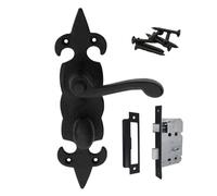 Epsom Door Handle Fleur de LYS Black Wrought Iron Door Handle Range - Traditional Cottage Style | Latch, Lock & Bathroom Options | 1, 4 or 6 Pack (Bathroom Version)
