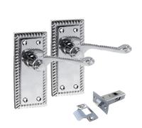 Epsom Door Handle Georgian Scroll Lever Set Chrome Finish Includes Tubular Mechanism for Interior Use 1 Pair