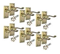 Epsom Door Handle Georgian Style Scroll Brass Plated Finish Door Handles and Tubular Latch Internal Door Handles Brass Plated Door Handle 6 Sets