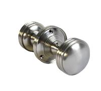 Epsom Door Handle Heavy Reeded Satin Nickel Round Door Knob Set - Sprung Internal & External Mortice Knobs - Includes Tubular Latch - 1 Pair
