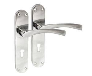 Epsom Door Handle Internal Polished Chrome Twist Door Handle Set, Interior Lock Lever on Long Back Plate, Door Handle Latch, Privacy Lockable Handle for Bathroom, Bedroom, Front Door