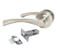 Epsom Door Handle Internal Satin Nickel Twist Door Handle Set, Interior Latch Lever on Rose, Door Latch Satin, Door Handle Latch, Bedroom, Front Door Pair (1 Pair of Handles + Tubular Latch)