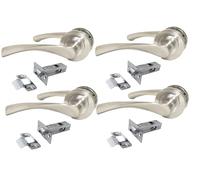 Epsom Door Handle Internal Satin Nickel Twist Door Handle Set, Interior Latch Lever on Rose, Door Latch Satin, Door Handle Latch, Bedroom, Front Door Pair (4 Pair of Handles + Tubular Latch)
