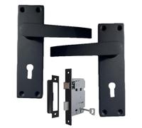 Epsom Door Handle Matt Black Interior Door Handles Victorian Style with 3 Lever Mortise Sash Lock Backplate Handle Set (150 X 42mm) Stylish Durable Door Hardware