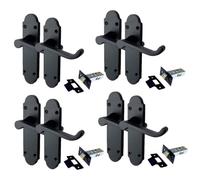 Epsom Door Handle Matt Black Internal Door Handle Sets - Lever on Backplate 170mm x 42mm - Includes Tubular Latch - 4 Pairs