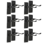 Epsom Door Handle Matt Black Scroll Door Handle Set - Victorian Style Internal and External Lever Door Handles with Backplate (6 Pair of Handles)