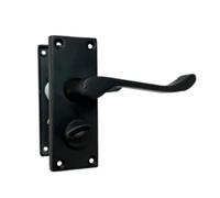 Epsom Door Handle Matt Black Scroll Door Handle Set - Victorian Style Internal and External Lever Door Handles with Backplate (Privacy Bathroom)