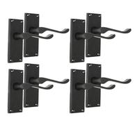 Epsom Door Handle Matt Black Scroll Door Handle Set - Victorian Style Internal and External Lever Door Handles with Backplate (4 Pair of Handles)