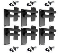 Epsom Door Handle Matt Black Straight Door Handle Set - Victorian Style Internal and External Lever Door Handles with Backplate 118mm x 42mm Sets 6