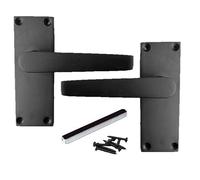 Epsom Door Handle Matt Black Straight Door Handle Set - Victorian Style Internal and External Lever Door Handles with Backplate 118mm x 42mm (Pair of Latch Handles)