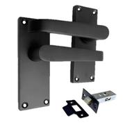 Epsom Door Handle Matt Black Straight Door Handle Set - Victorian Style Internal and External Lever Door Handles with Backplate 118mm x 42mm (Pair of Latch Handles + Tubular Latch)